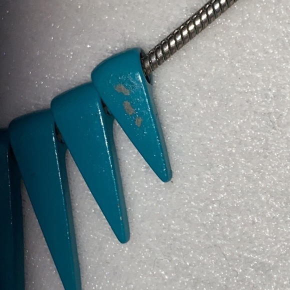 Anthropologie Teal Spike Rocker Edgy Rebel Tribal Bohemian Necklace - Picture 8 of 9
